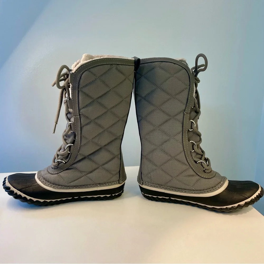 SOREL Out N About Gray Tall Lace Up Quilted Lined Snow Boots Size 5